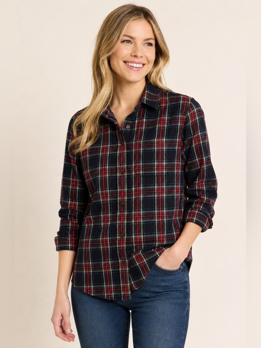 Vintage LL Bean Women’s Scotch Plaid Flannel Shirt Tartan Preppy Heritage SP